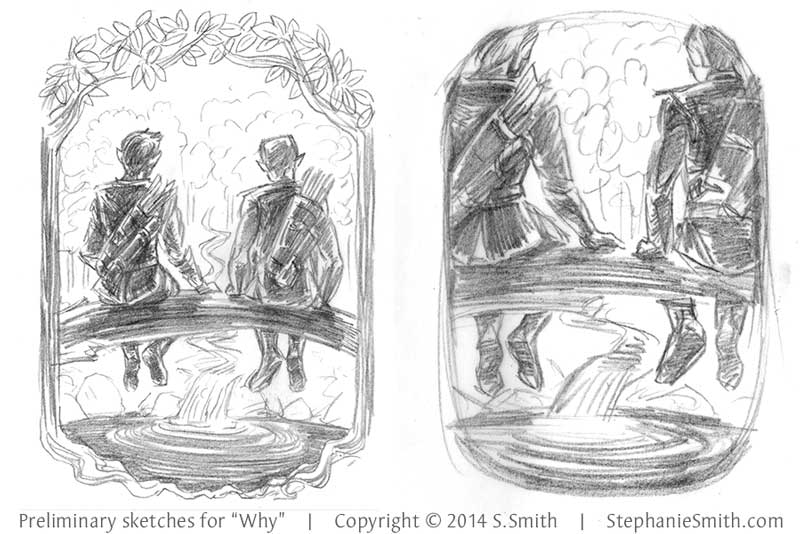 Preliminary client sketches for a commissioned illustration 